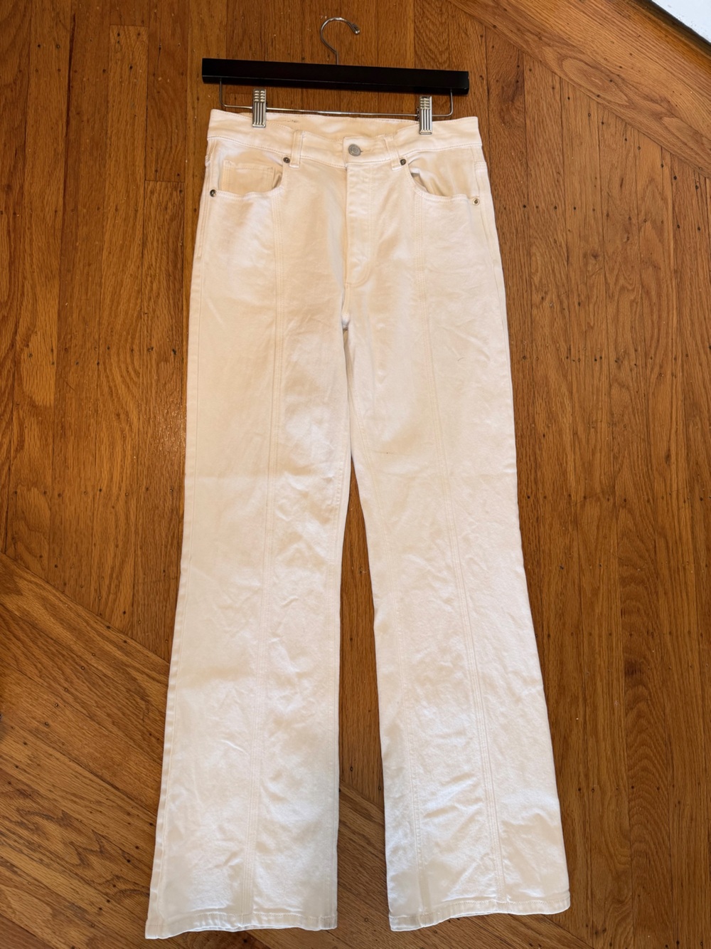 Massimo Dutti long White High-Rise Flared Jeans